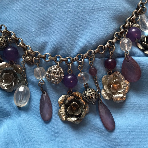 American Eagle Silver and Purple Flower Necklace - Picture 2 of 2